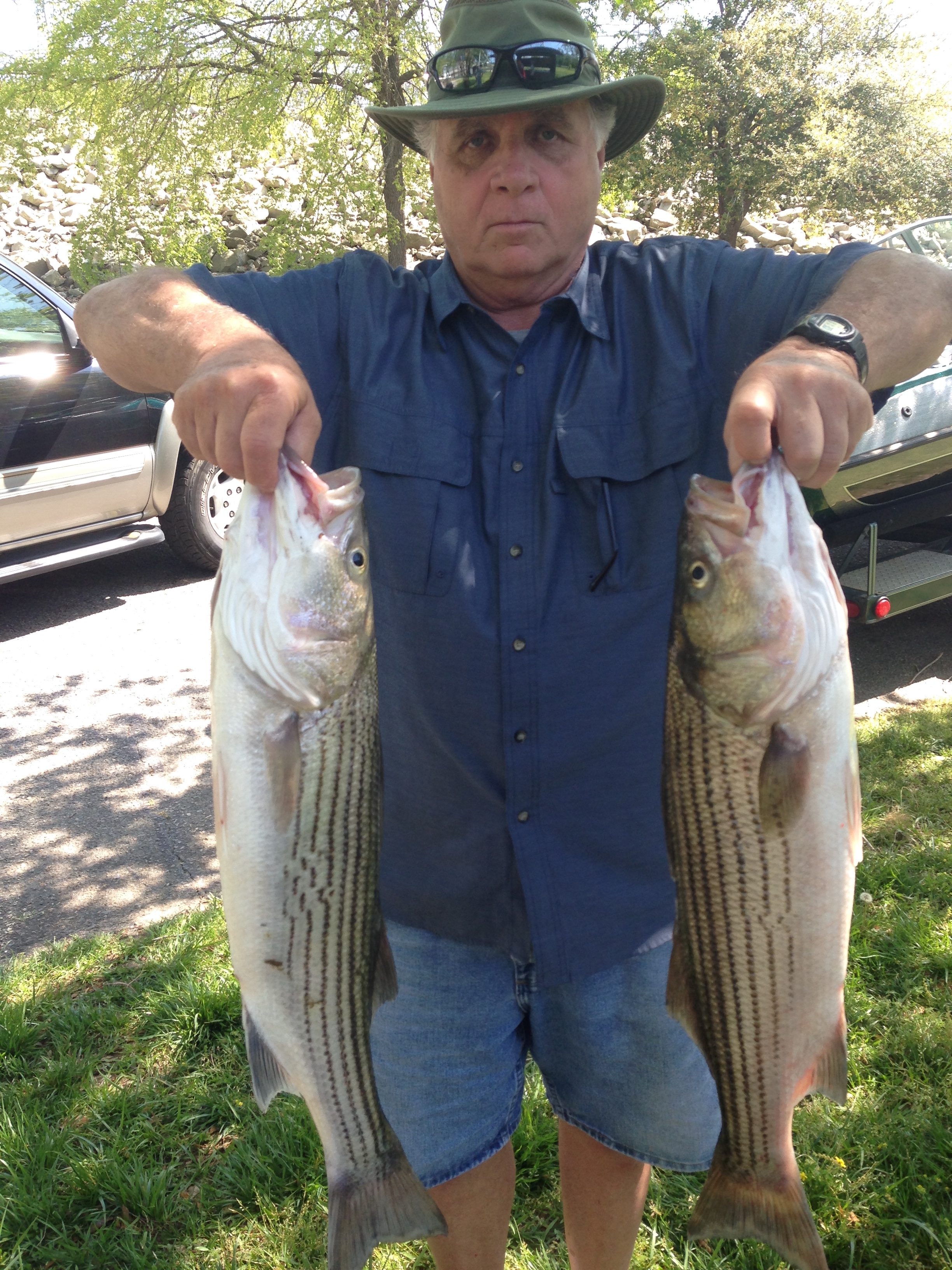 April 14, 2017 Jim Thouvenot with two 10 lbs stripers.