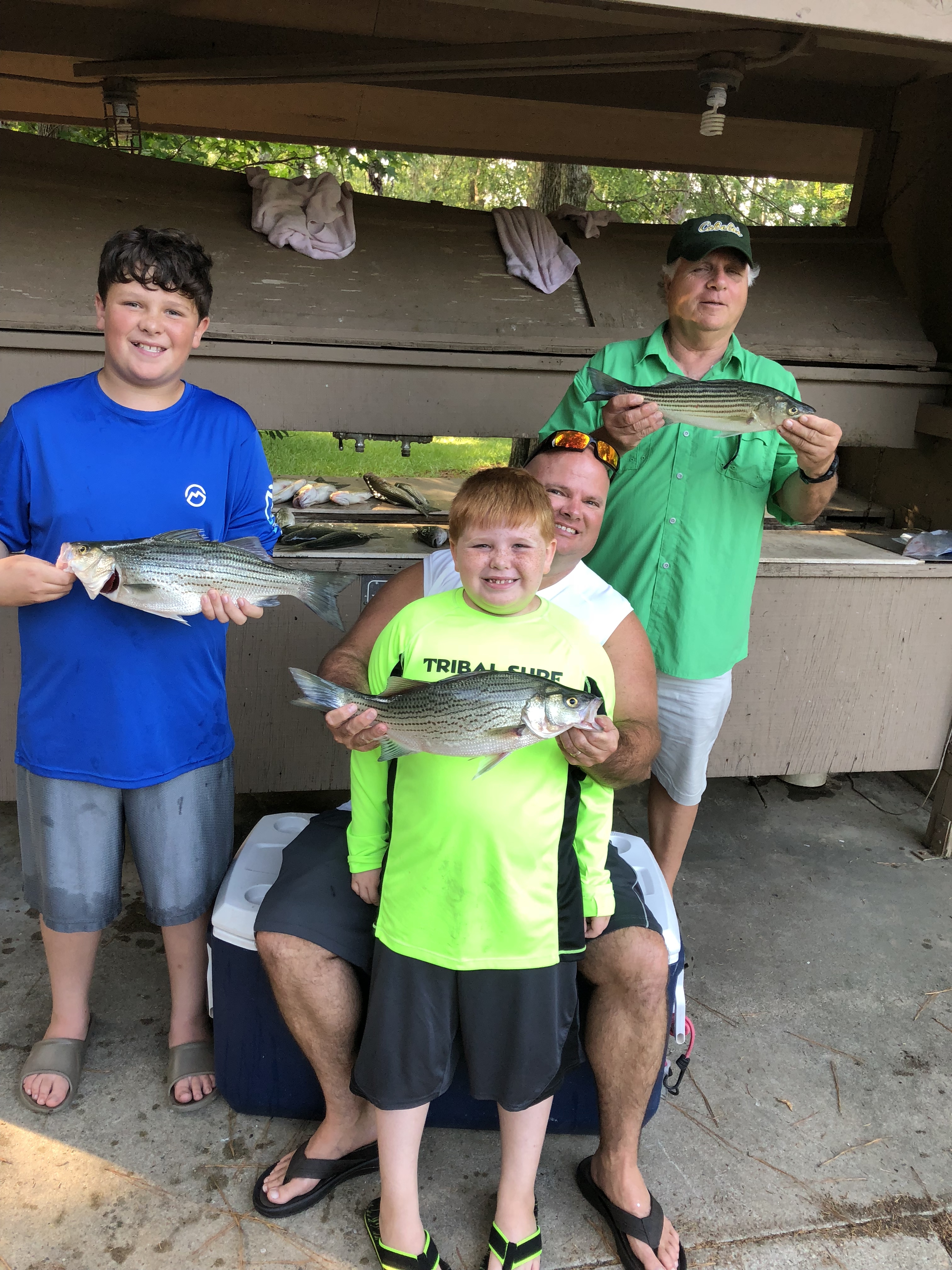 June16, 2018 My son Jim , his two boys James and Bentley his father -in -law Jim Thouvenot with three of the 30 fish they caught.IMG_2181